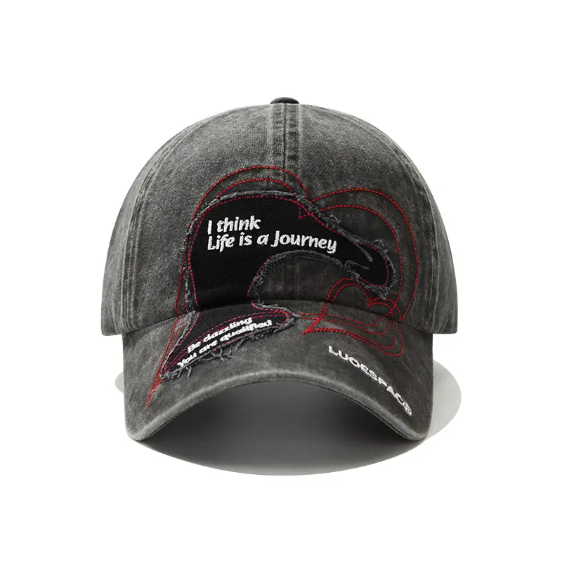 Women Retro Baseball Cap with Heart Embroidery Large Head - Image 3