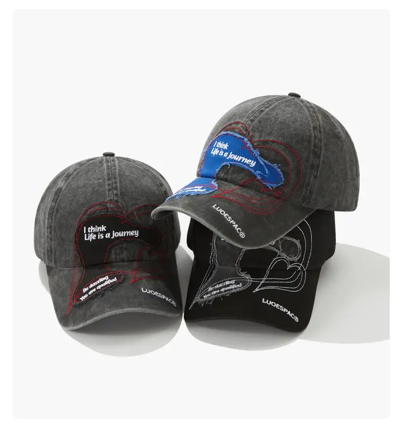Women Retro Baseball Cap with Heart Embroidery Large Head — feature 7