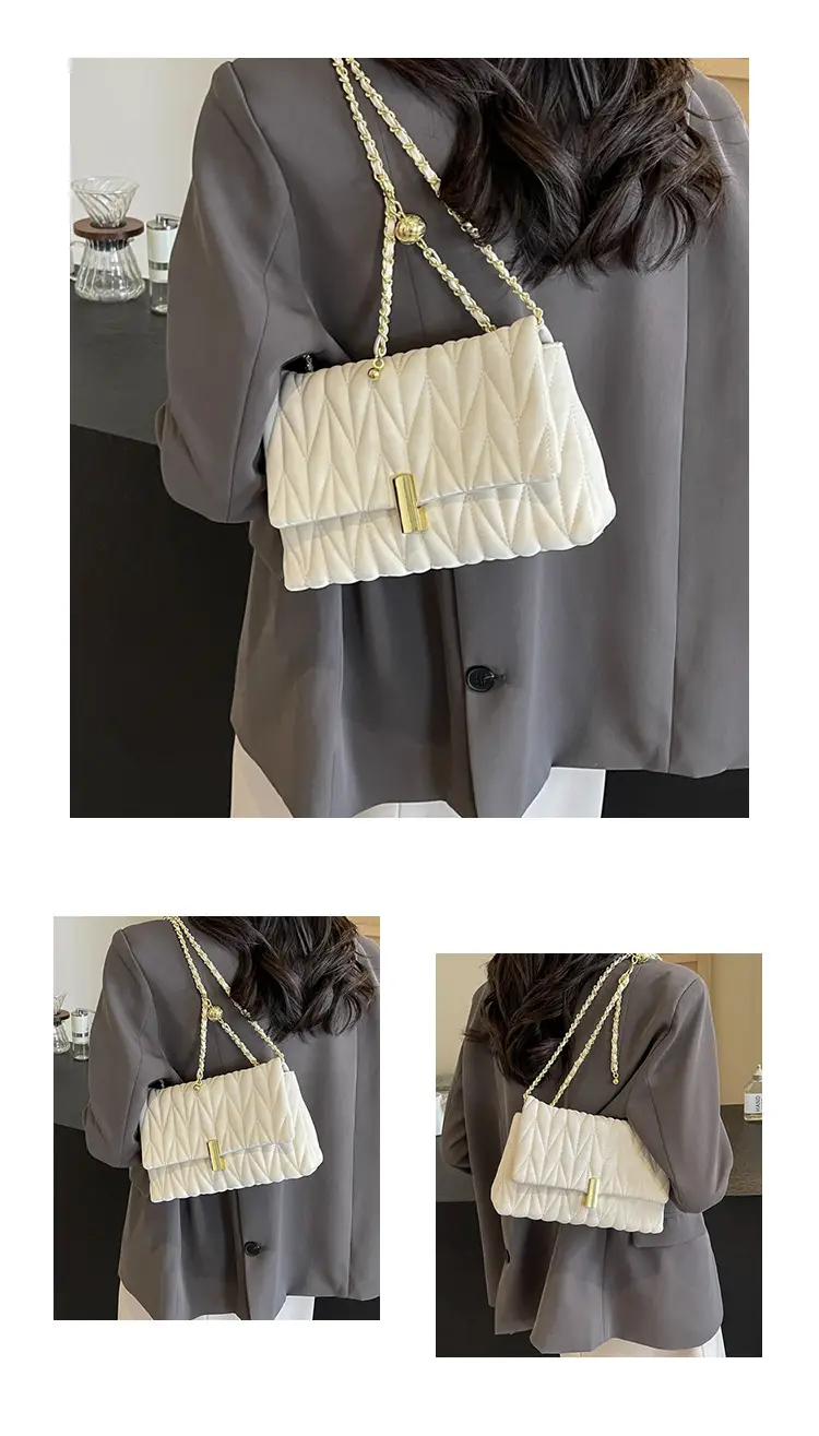 Women Pleated Chain Shoulder Bag Cream Summer 2024 — feature 12