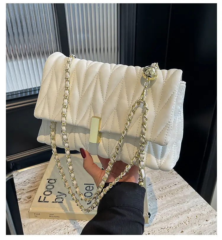 Women Pleated Chain Shoulder Bag Cream Summer 2024 — feature 2