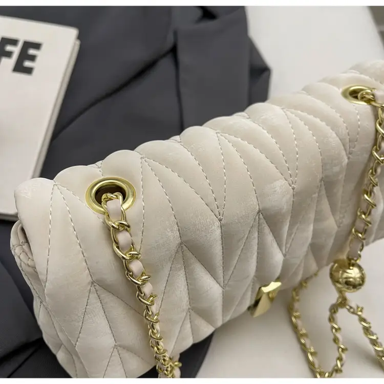 Women Pleated Chain Shoulder Bag Cream Summer 2024 — feature 20