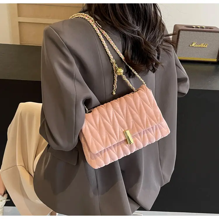 Women Pleated Chain Shoulder Bag Cream Summer 2024 — feature 32