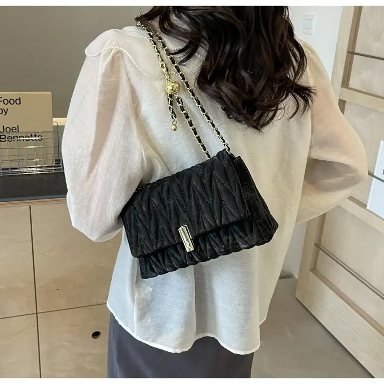 Women Pleated Chain Shoulder Bag Cream Summer 2024 — feature 34