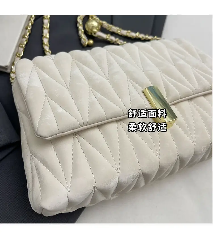 Women Pleated Chain Shoulder Bag Cream Summer 2024 — feature 8