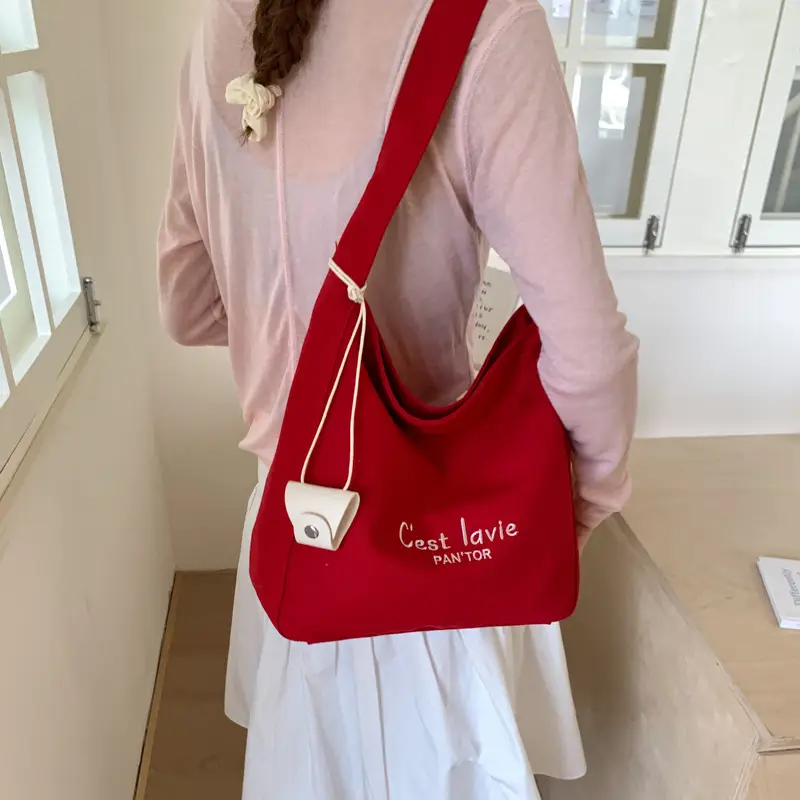 Red Canvas Shoulder Bag for Women Large Capacity 2026 — feature 24