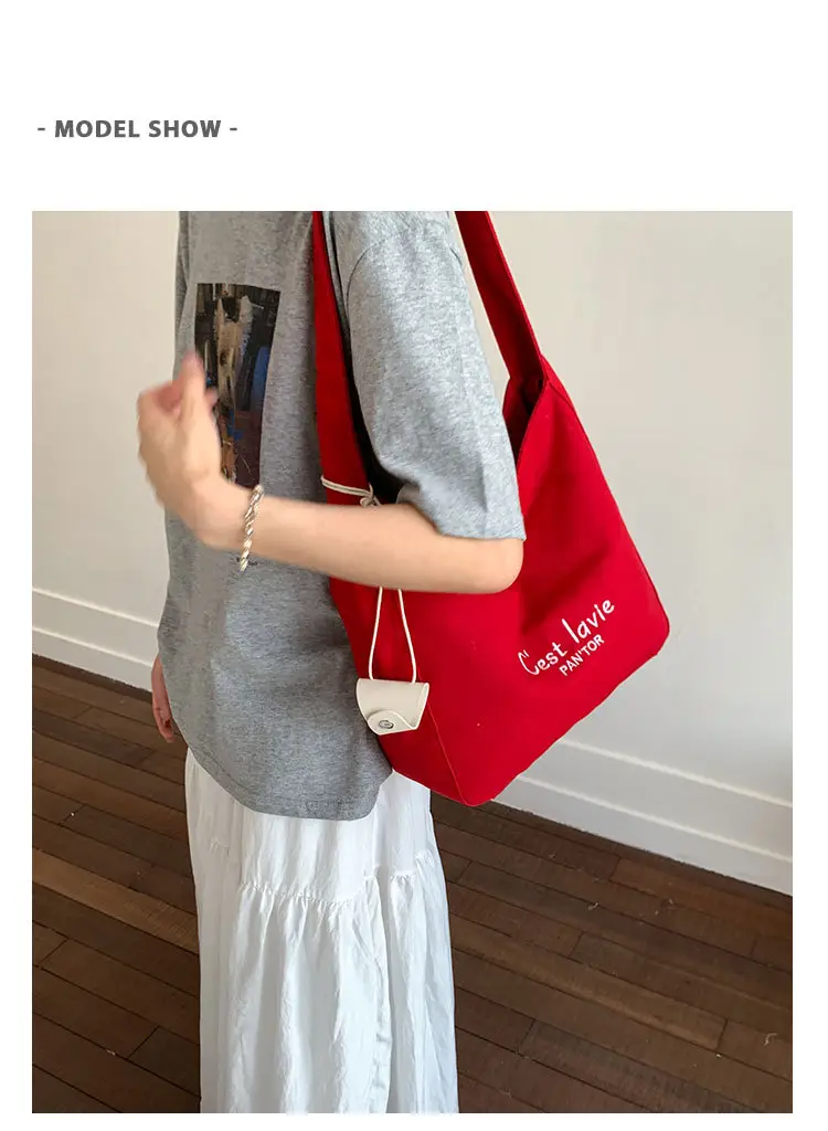 Red Canvas Shoulder Bag for Women Large Capacity 2026 — feature 9