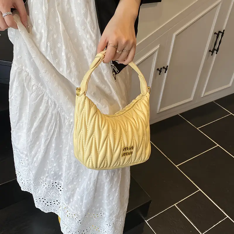 Women's Embroidered Underarm Crossbody Bag Cream Gold - Image 7
