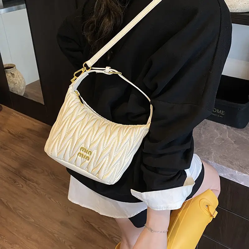 Women's Embroidered Underarm Crossbody Bag Cream Gold - Image 9