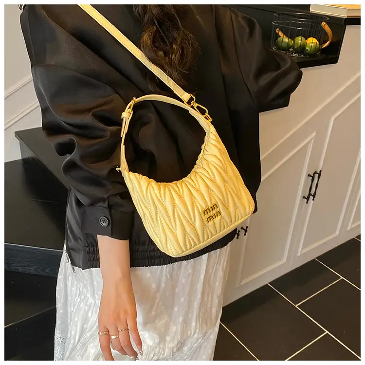 Women's Embroidered Underarm Crossbody Bag Cream Gold — feature 12