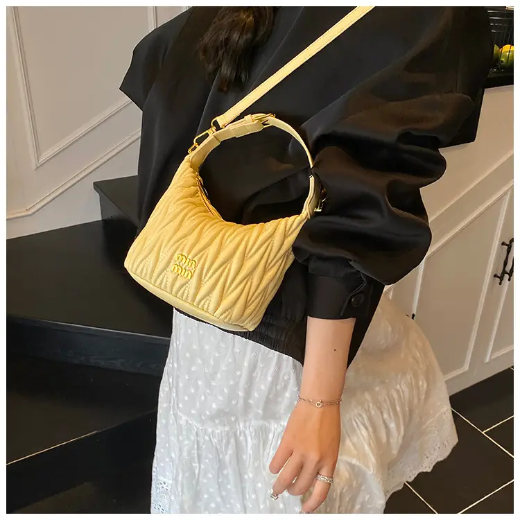 Women's Embroidered Underarm Crossbody Bag Cream Gold — feature 14