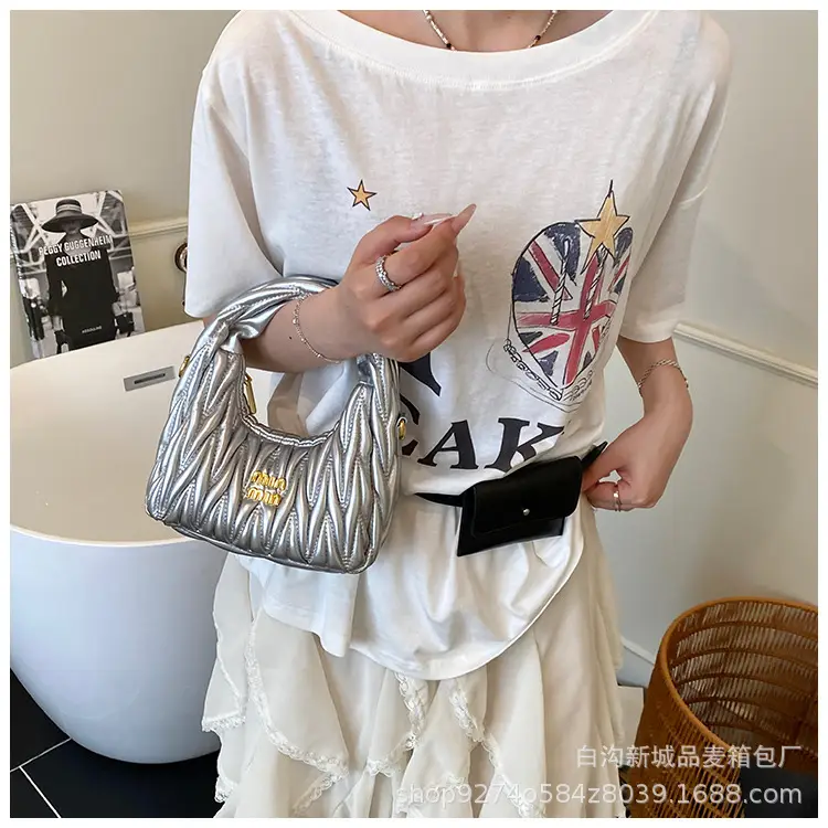 Silver Pleated Shoulder Bag for Women Casual Luxury Handbag — feature 22