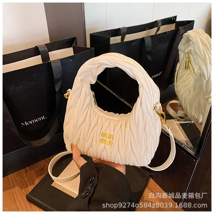 Silver Pleated Shoulder Bag for Women Casual Luxury Handbag - Image 6