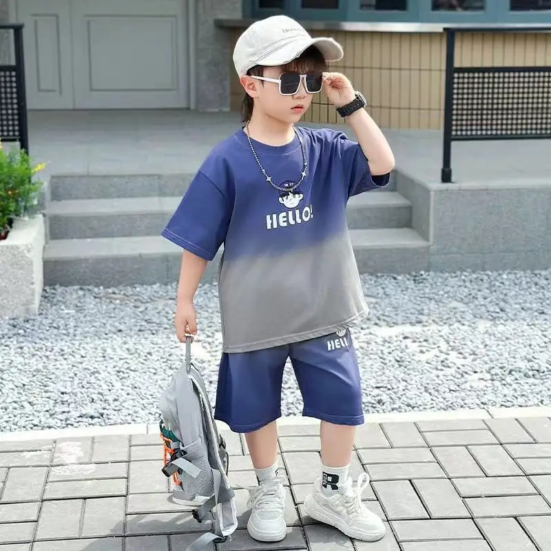Boys Purple Hello Print Shorts Set Kids Trendy Outfit — feature 10
