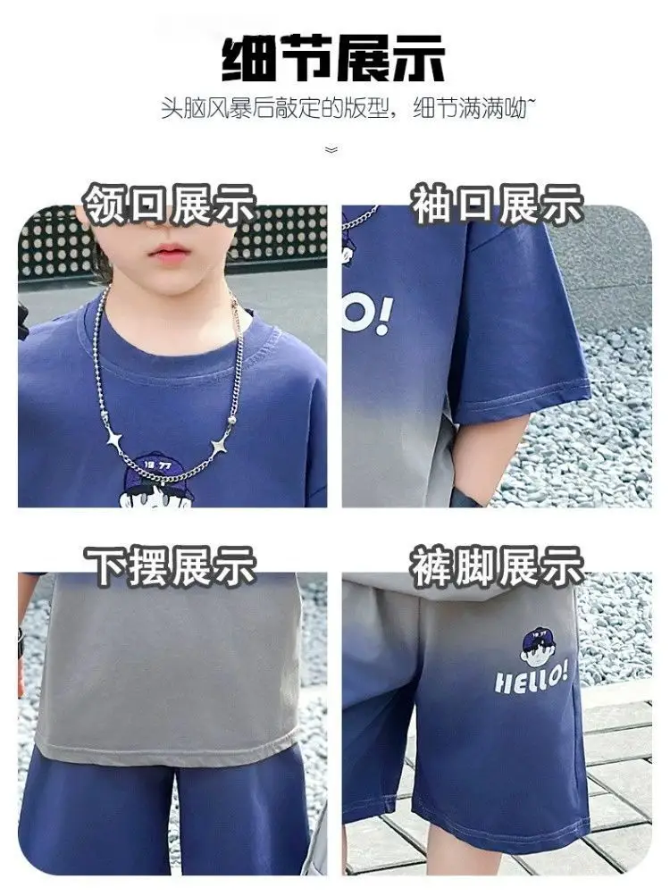 Boys Purple Hello Print Shorts Set Kids Trendy Outfit — feature 11