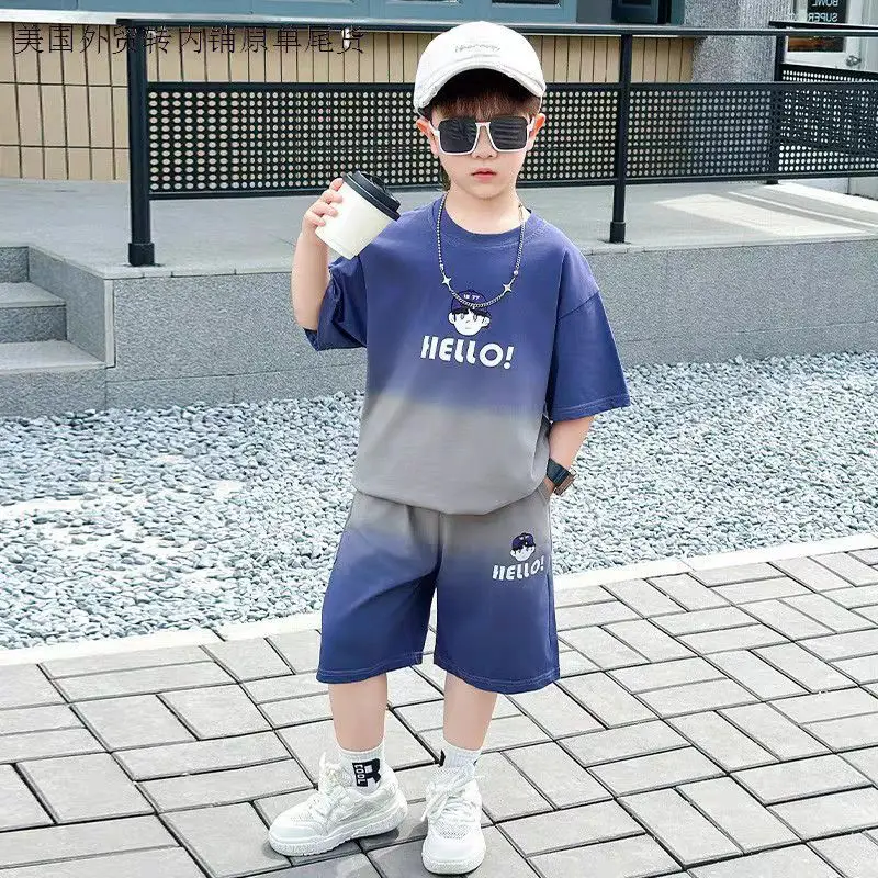Boys Purple Hello Print Shorts Set Kids Trendy Outfit — feature 7