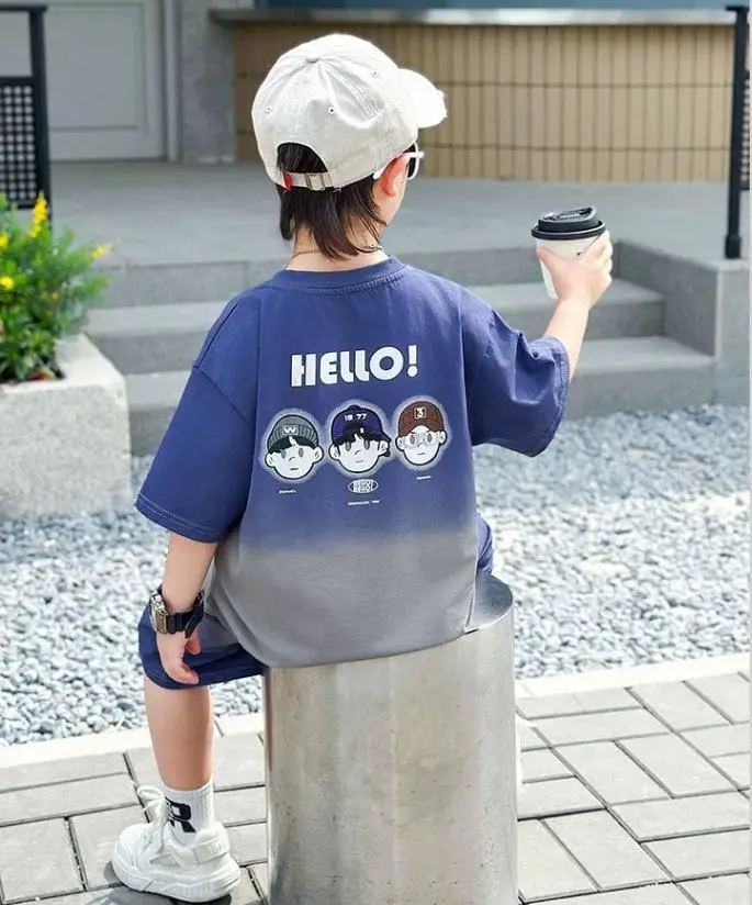 Boys Purple Hello Print Shorts Set Kids Trendy Outfit — feature 8