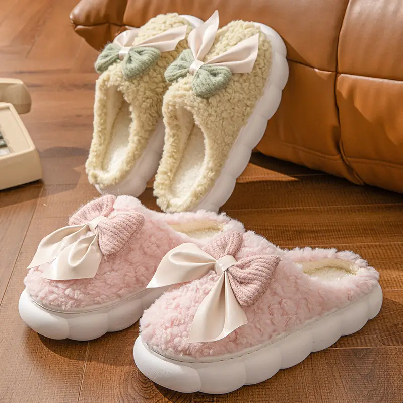 2025 New Autumn and Winter Cute Butterfly Cotton Slippers Women's Postpartum Warm Indoor Home Thick-Soled Furry Slippers