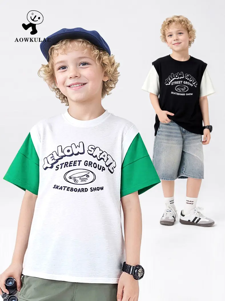 Kids Korean Style T-Shirt Green White Shorts Set