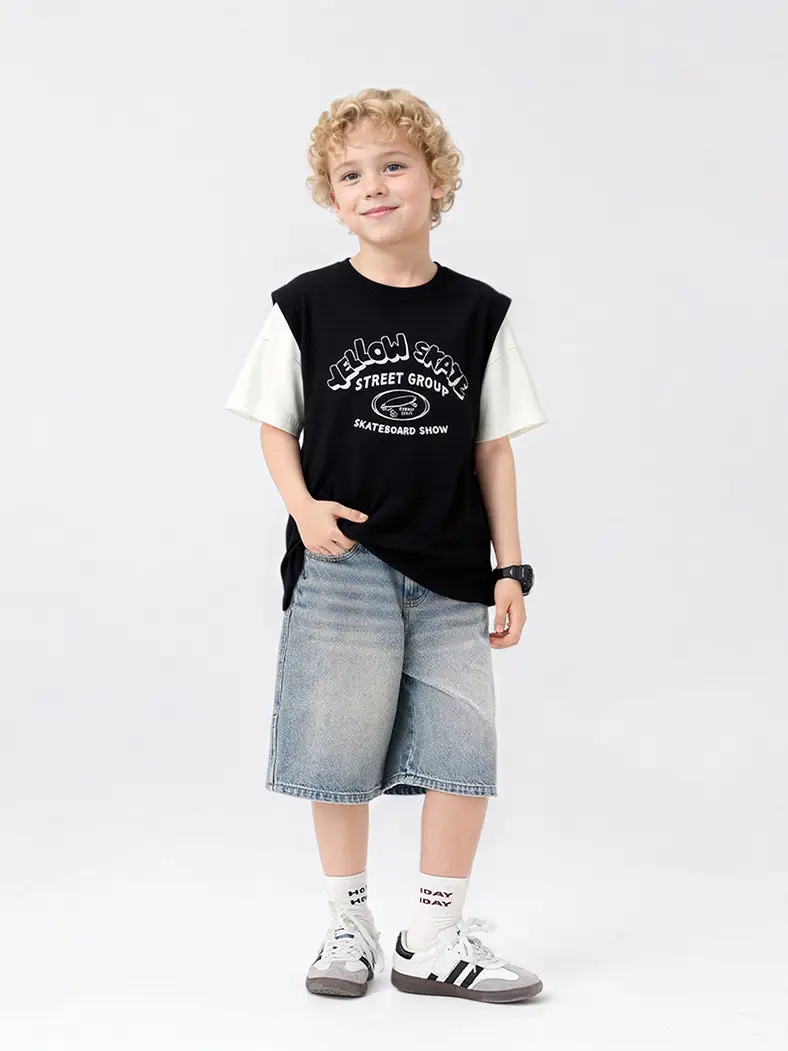 Kids Korean Style T-Shirt Green White Shorts Set - Image 6