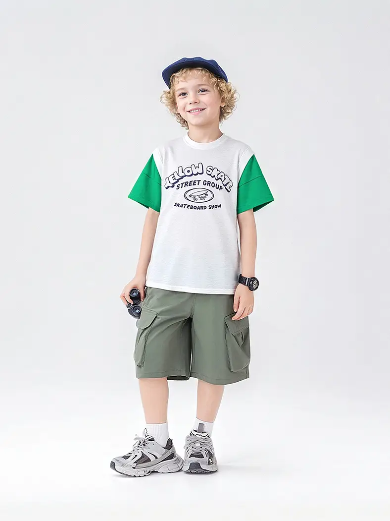 Kids Korean Style T-Shirt Green White Shorts Set - Image 7