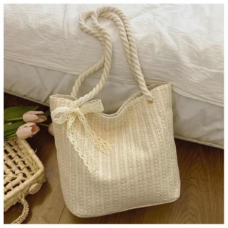 Women Straw Woven Shoulder Bag Beige Rope Handle — feature 21