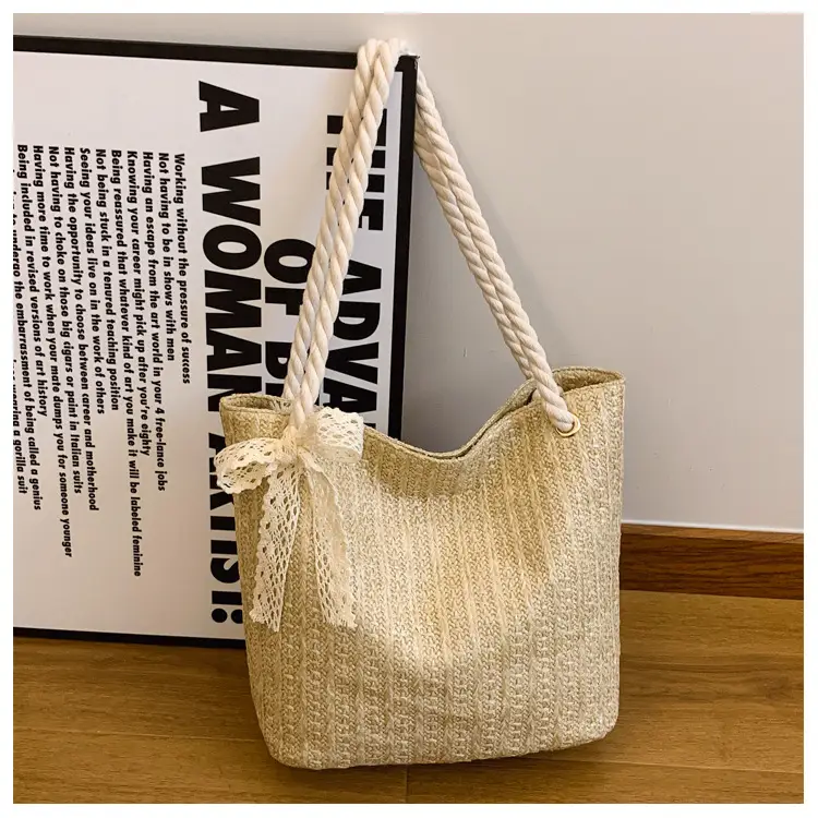 Women Straw Woven Shoulder Bag Beige Rope Handle — feature 22