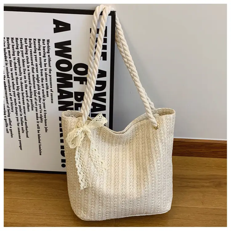 Women Straw Woven Shoulder Bag Beige Rope Handle — feature 23