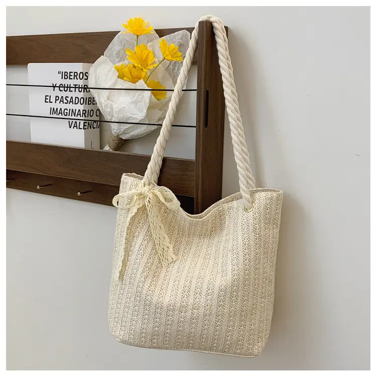 Women Straw Woven Shoulder Bag Beige Rope Handle — feature 24