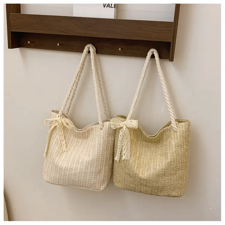 Women Straw Woven Shoulder Bag Beige Rope Handle — feature 26