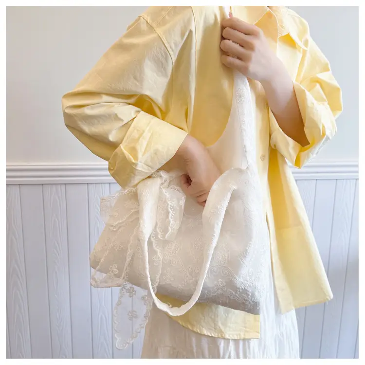 White Korean Style Lace Flower Canvas Shoulder Bag — feature 16