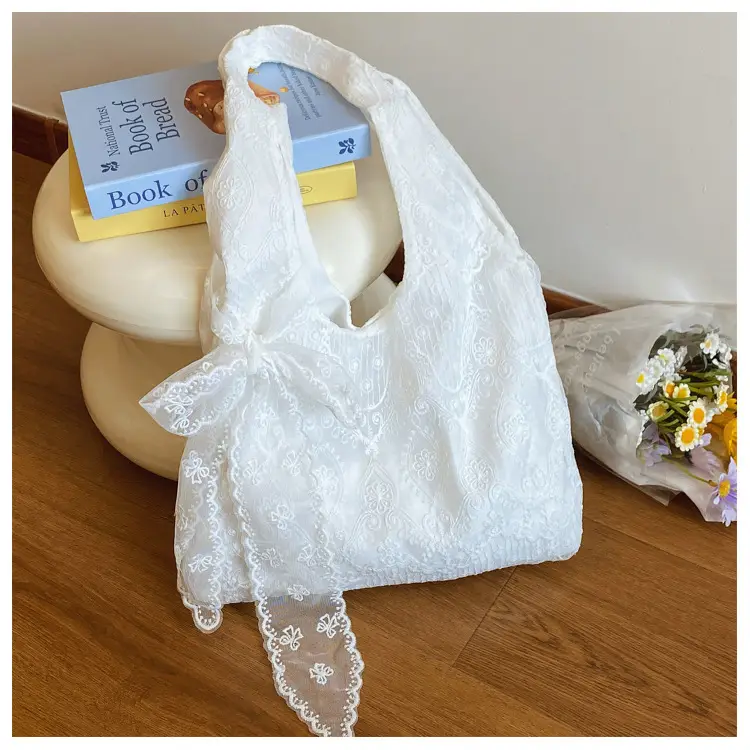 White Korean Style Lace Flower Canvas Shoulder Bag — feature 18