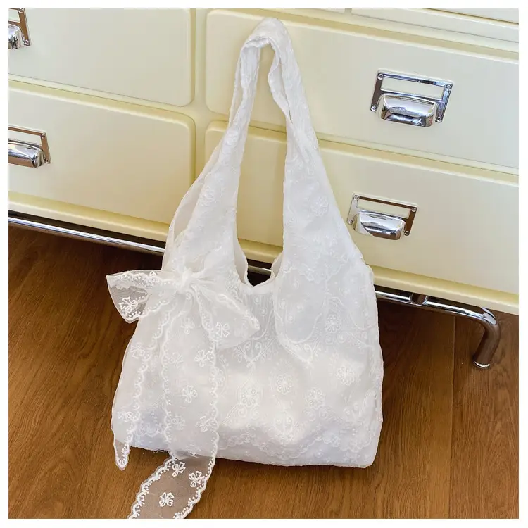 White Korean Style Lace Flower Canvas Shoulder Bag — feature 20