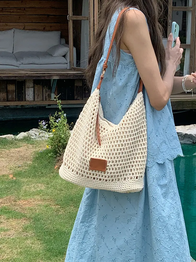 Summer Cut Out Woven Bag Women Casual Shoulder Tote 2025 — feature 5