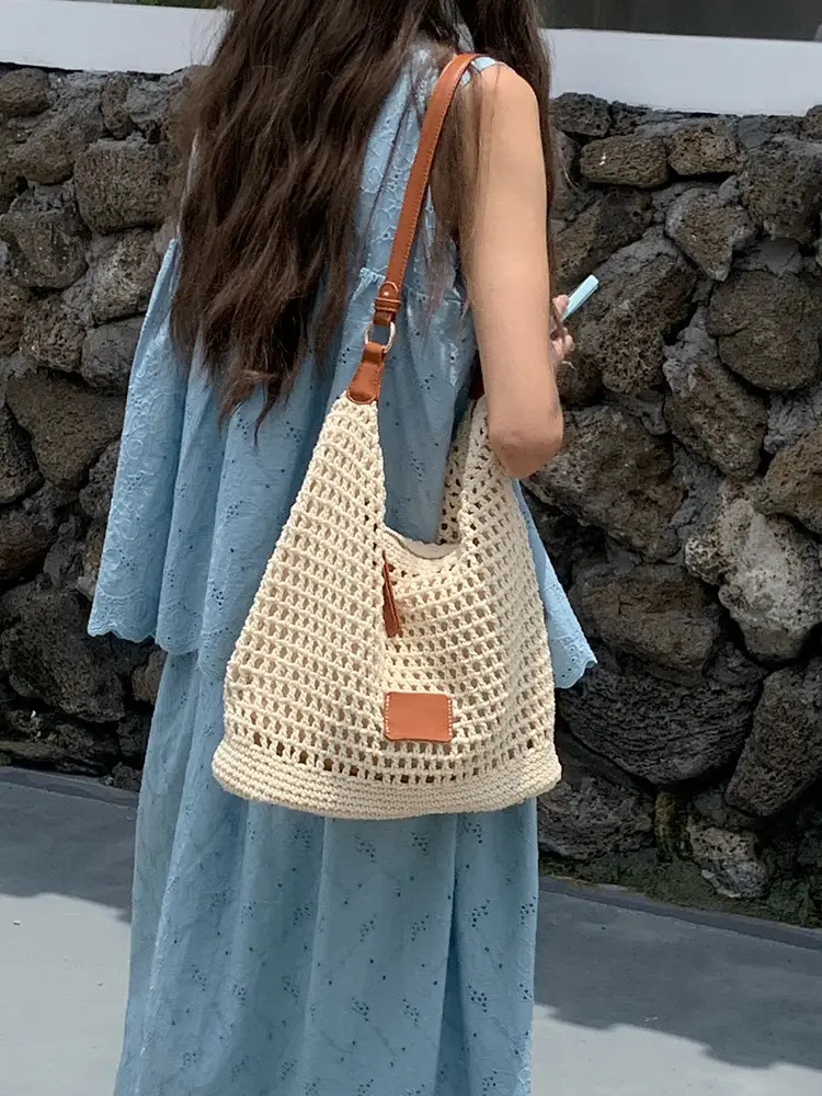 Summer Cut Out Woven Bag Women Casual Shoulder Tote 2025 — feature 8
