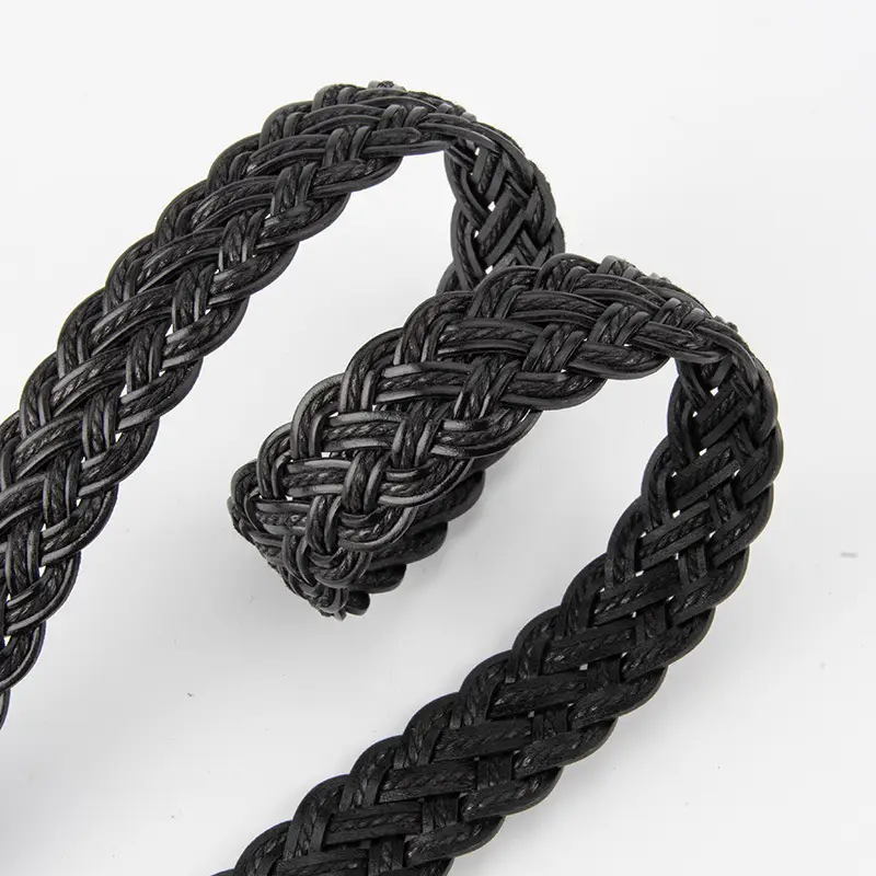 Women's Red Woven Genuine Leather Belt with Gold Buckle - Image 8
