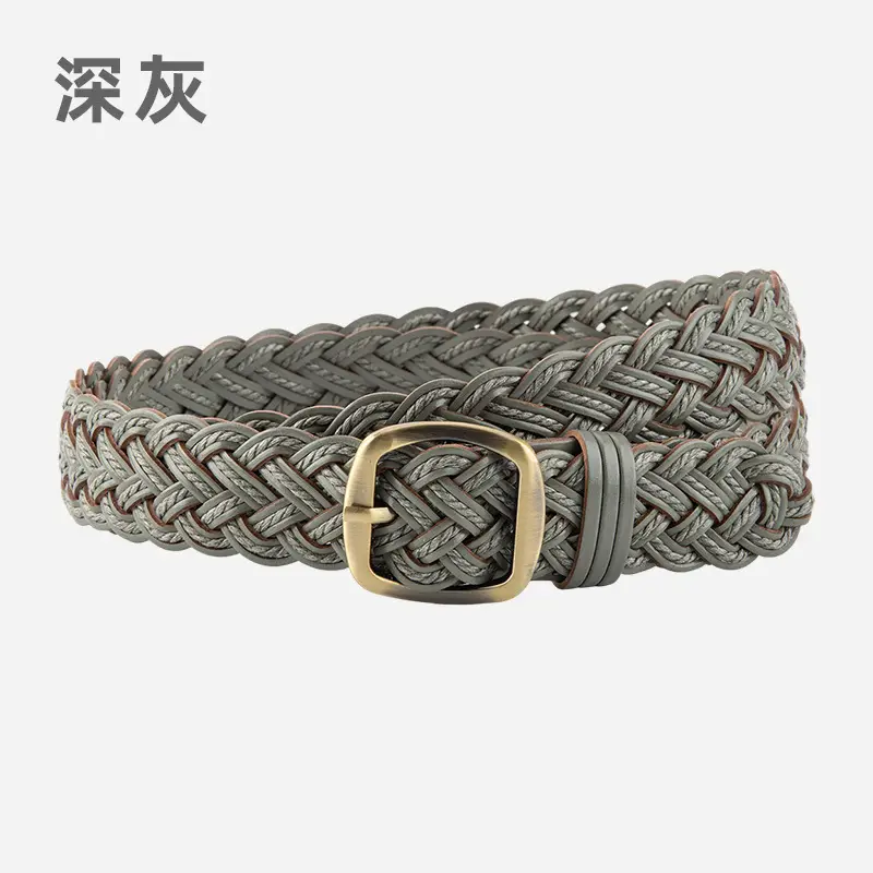 Women's Red Woven Genuine Leather Belt with Gold Buckle — feature 8
