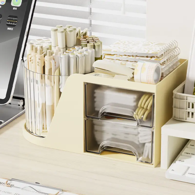 360-Degree Rotatable Pen Holder with Drawer Storage Box