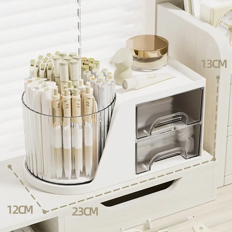 360-Degree Rotatable Pen Holder with Drawer Storage Box