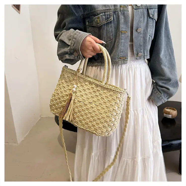 New Summer Straw Bag with Pearl Tassel for Women — feature 11