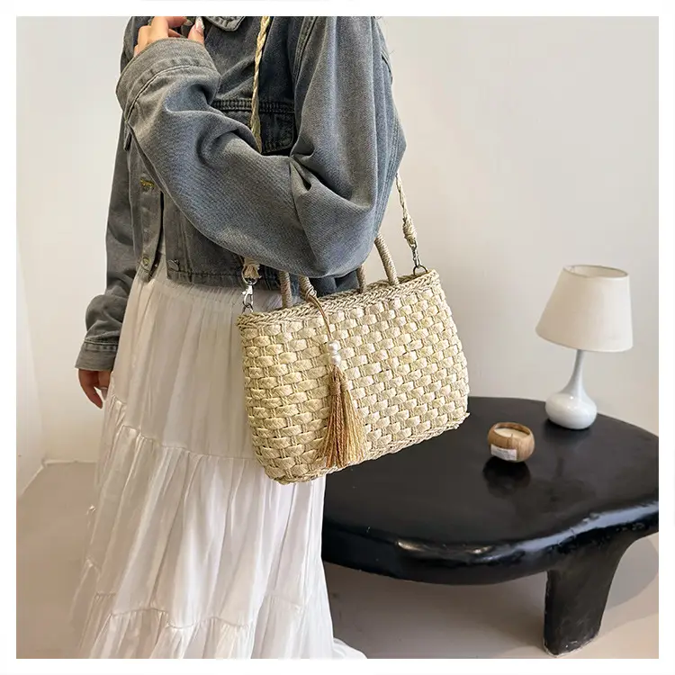 New Summer Straw Bag with Pearl Tassel for Women — feature 12