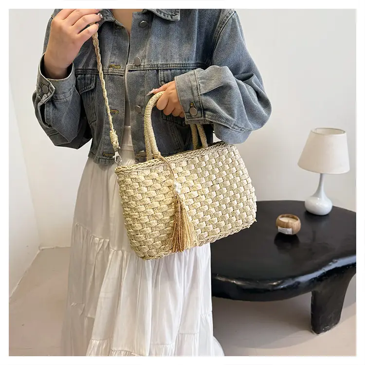 New Summer Straw Bag with Pearl Tassel for Women — feature 13
