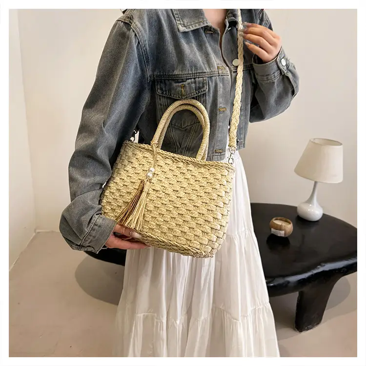 New Summer Straw Bag with Pearl Tassel for Women — feature 14