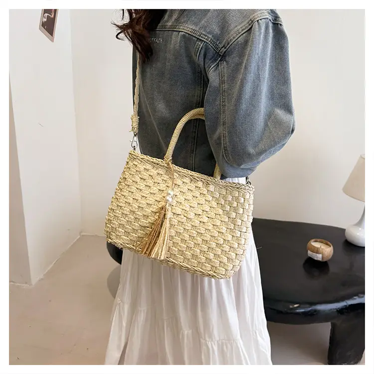New Summer Straw Bag with Pearl Tassel for Women — feature 15