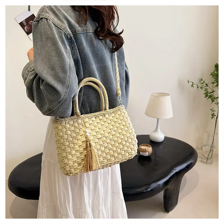 New Summer Straw Bag with Pearl Tassel for Women — feature 16