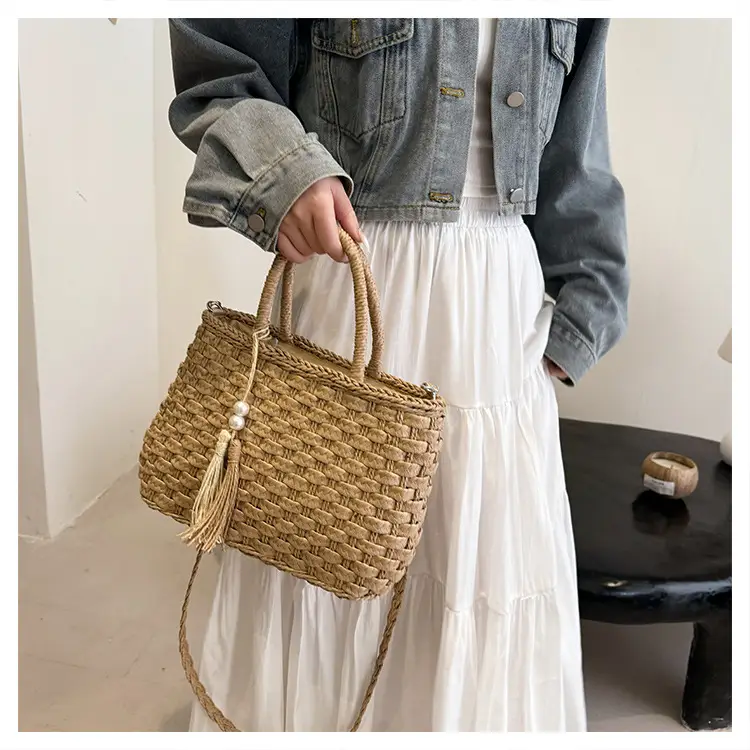 New Summer Straw Bag with Pearl Tassel for Women — feature 17