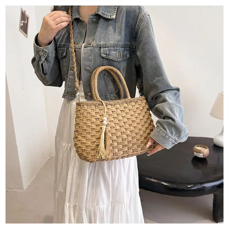 New Summer Straw Bag with Pearl Tassel for Women — feature 19