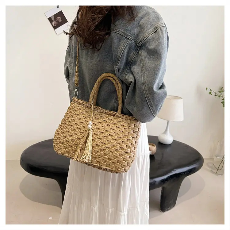 New Summer Straw Bag with Pearl Tassel for Women — feature 21