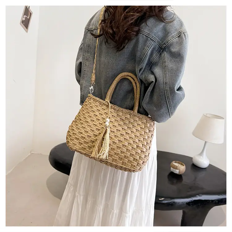 New Summer Straw Bag with Pearl Tassel for Women — feature 22