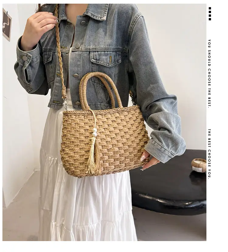 New Summer Straw Bag with Pearl Tassel for Women — feature 3