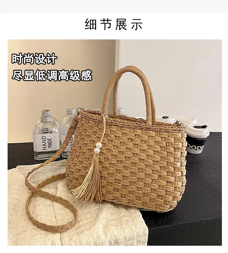 New Summer Straw Bag with Pearl Tassel for Women — feature 6